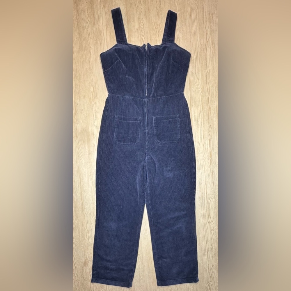 Free People Navy Corduroy Jumpsuit Size 12 Wide Leg Boho Cottagecore